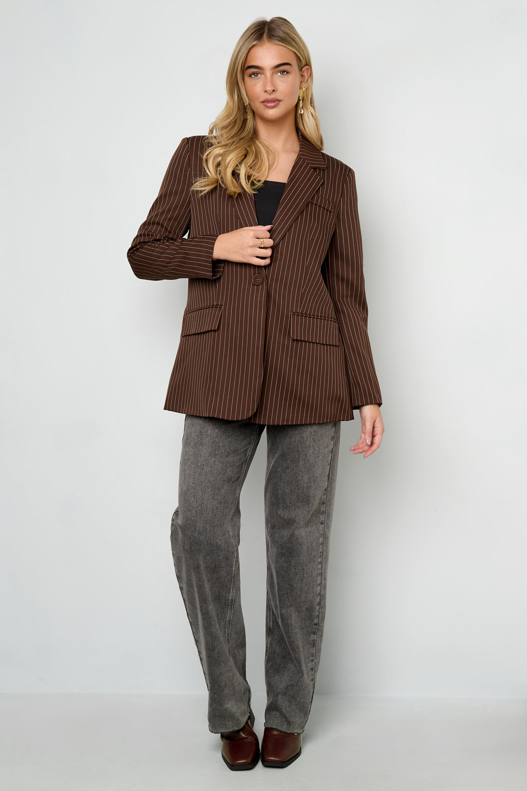 Woven Polyester Fiber Women's Suit Set Elegant Stripes Fall/Winter