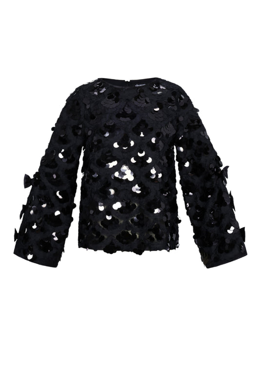 Woven Polyester Fiber Women's Long Sleeve Tops Elegant Sequins Statement