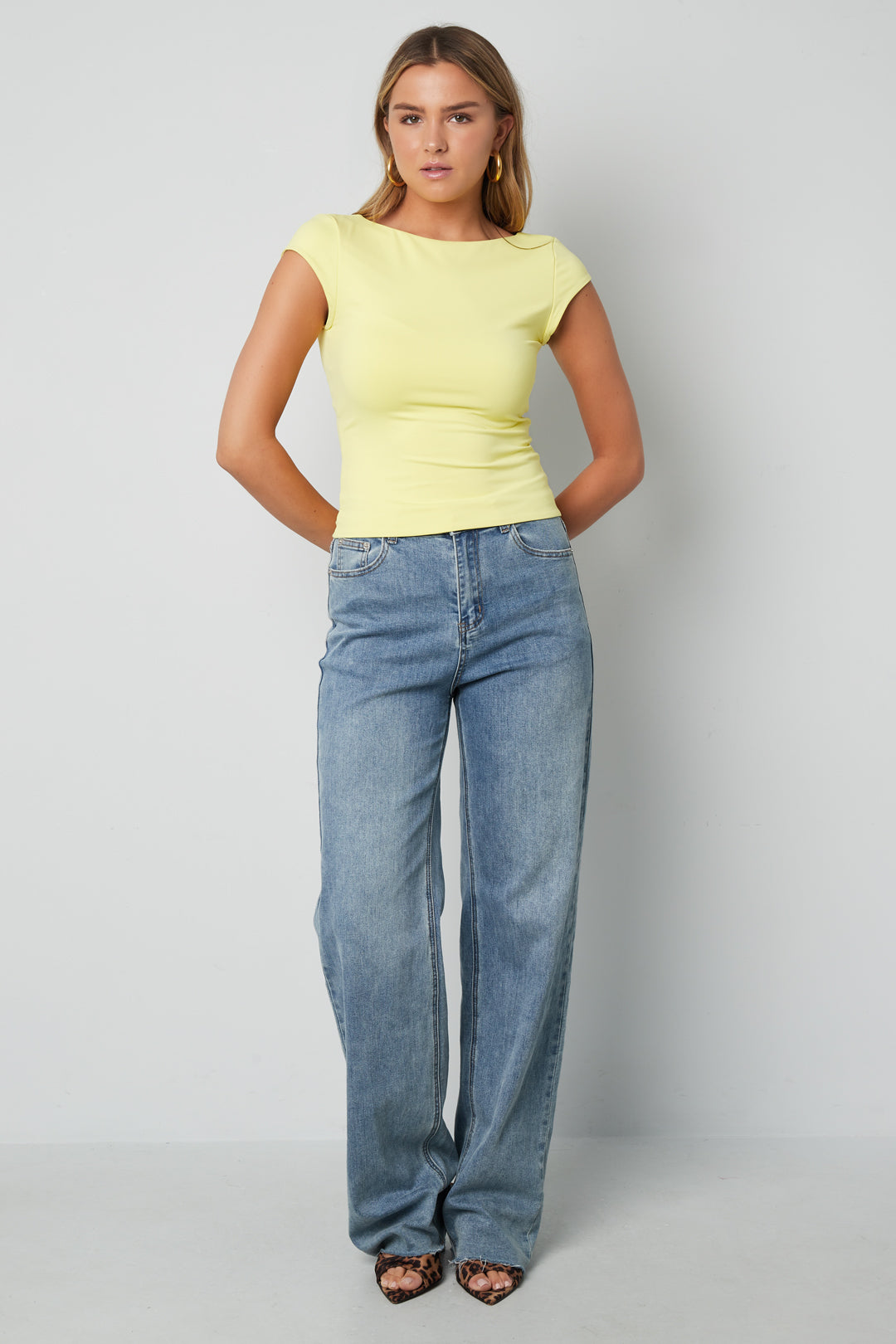 Nylon Knitted Women's T-shirt Basic Solid Color Spring/Summer