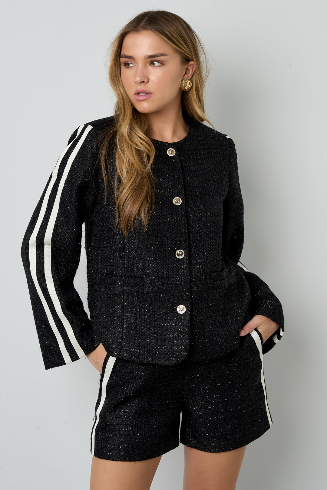 Woven Polyester Fiber Women's Jacket Elegant Plaid Fall/Winter
