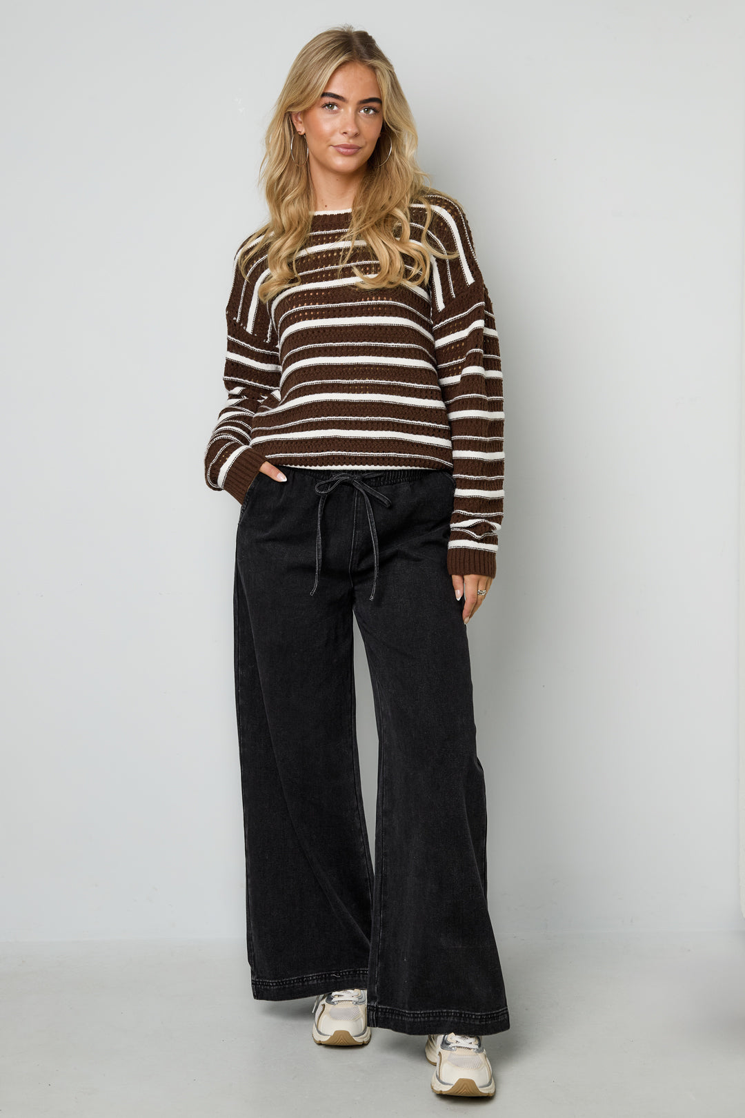 Knitted Polyester Fiber Women's Knit Sweaters Casual Stripes