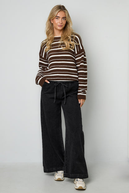 Knitted Polyester Fiber Women's Knit Sweaters Casual Stripes