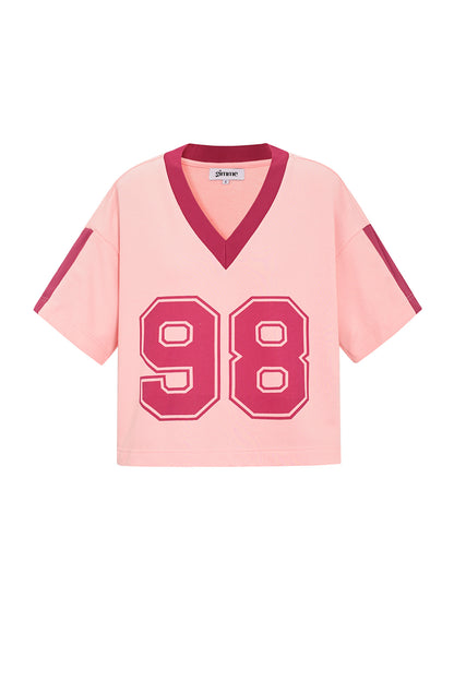 Knitted Cotton Women's V-Neck T-Shirt Sporty Color Clash