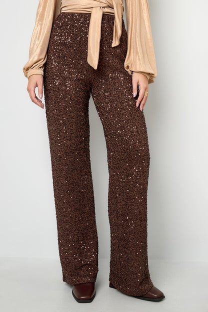 Woven Polyester Fiber Women's Straight Pants Elegant Sequins
