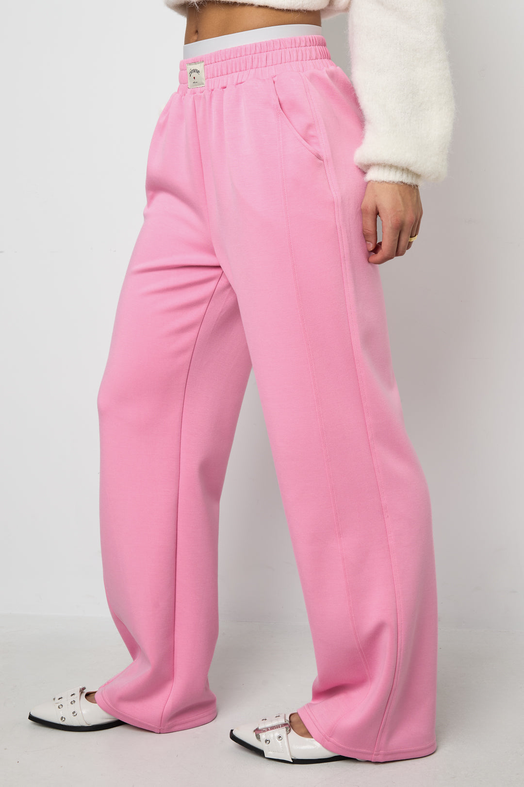 Knitted Polyester Fiber Women's Straight Leg Pants Sporty Solid Color