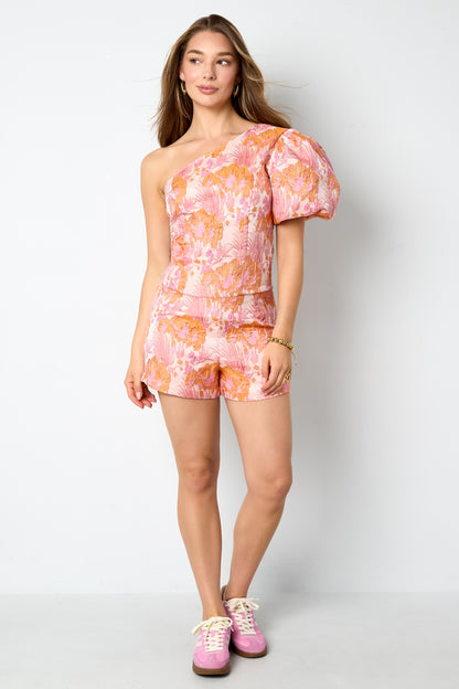 Woven Polyester Fiber Women's One Shoulder Top Elegant Floral Print