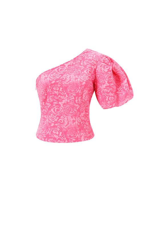 Woven Polyester Fiber Women's One-Shoulder Top Elegant Floral Print