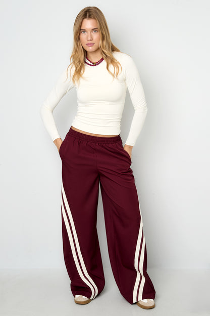 Woven Polyester Fiber Women's Straight Leg Pants Sporty Contrast Stripes