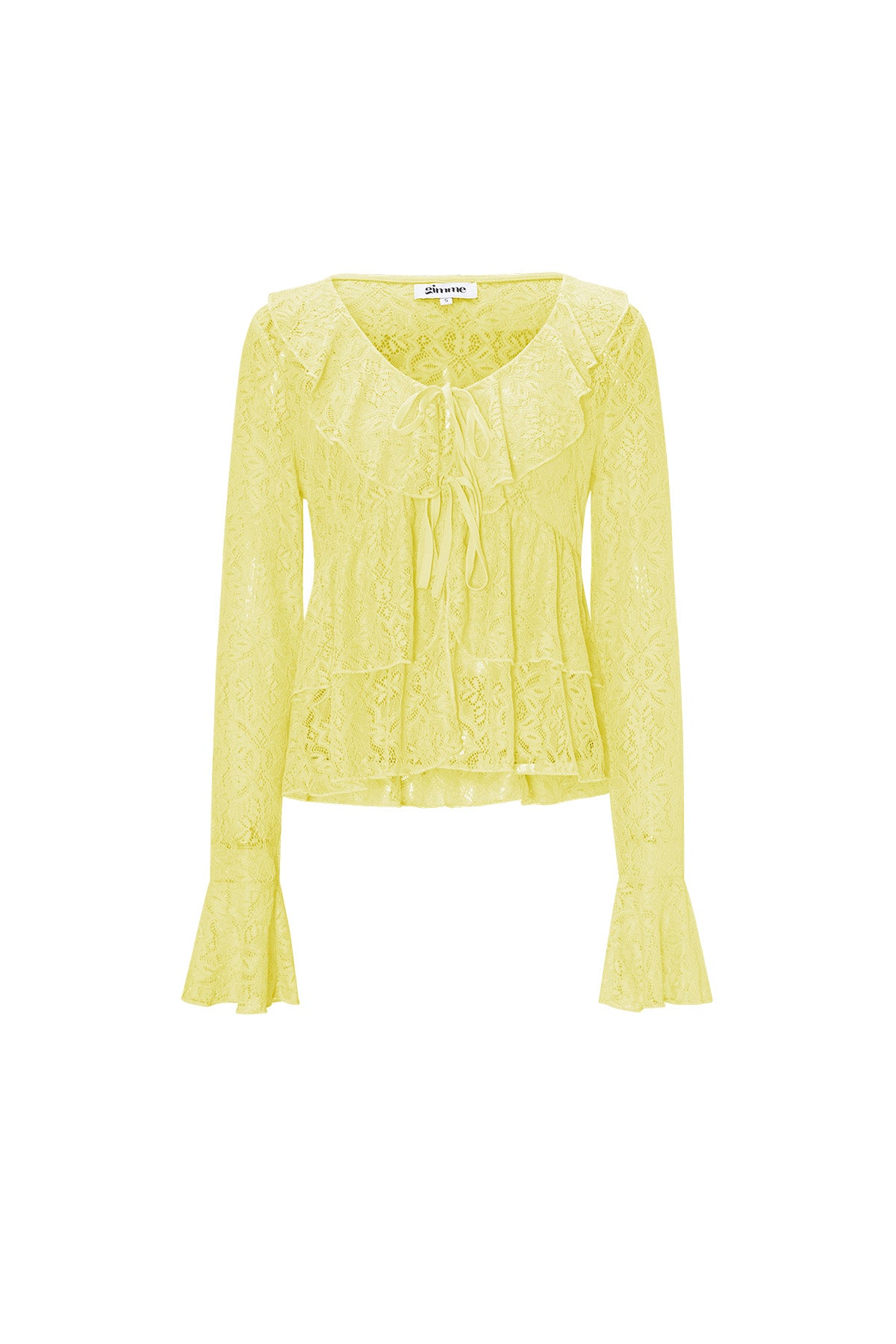 Woven Lace Women's Long Sleeve Top Elegant Ruffle Detail