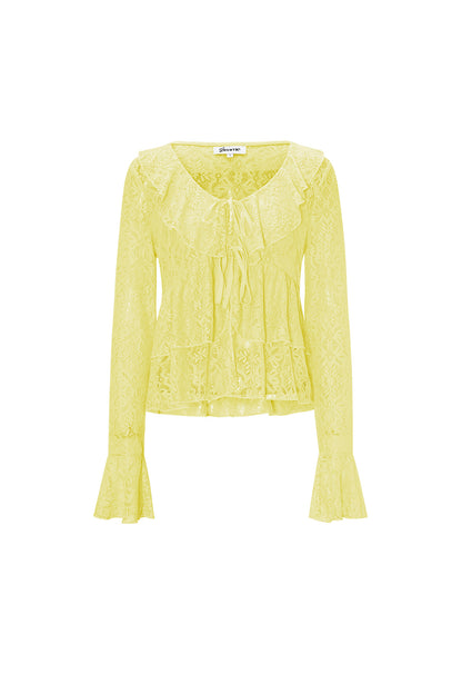 Woven Lace Women's Long Sleeve Top Elegant Ruffle Detail
