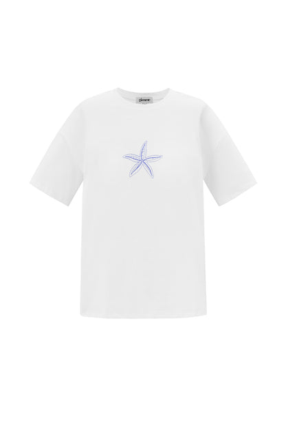 Cotton Women's T-shirt Casual Embroidered Starfish