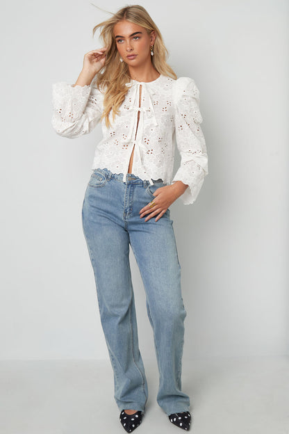 Cotton Woven Women's Long Sleeve Top Casual Cutout