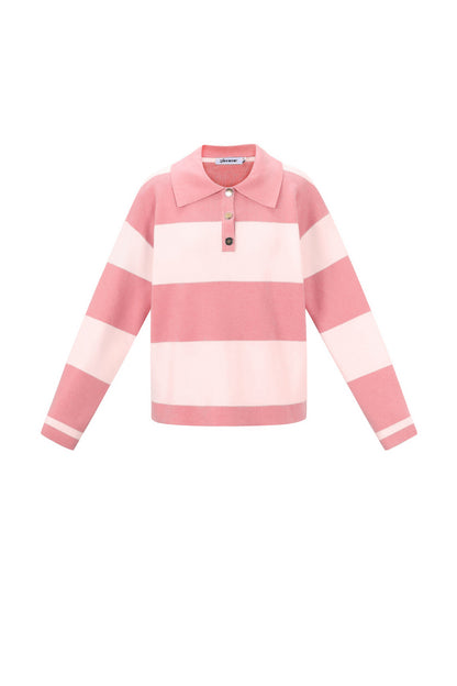 Knitted Viscose Women's Polo Sweater Stripes Fall/Winter