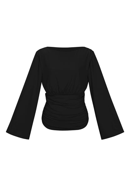 Woven Polyester Fiber Women's Long Sleeve Top Elegant Solid Color Fall/Winter
