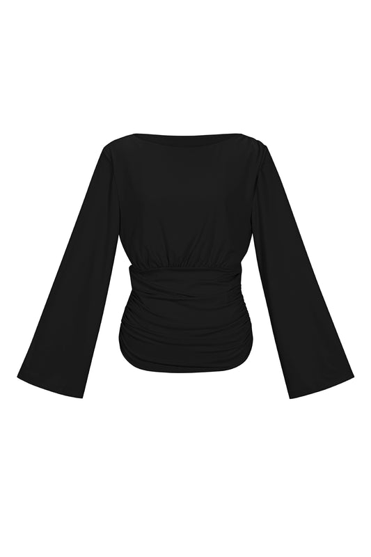 Woven Polyester Fiber Women's Long Sleeve Top Elegant Solid Color Fall/Winter