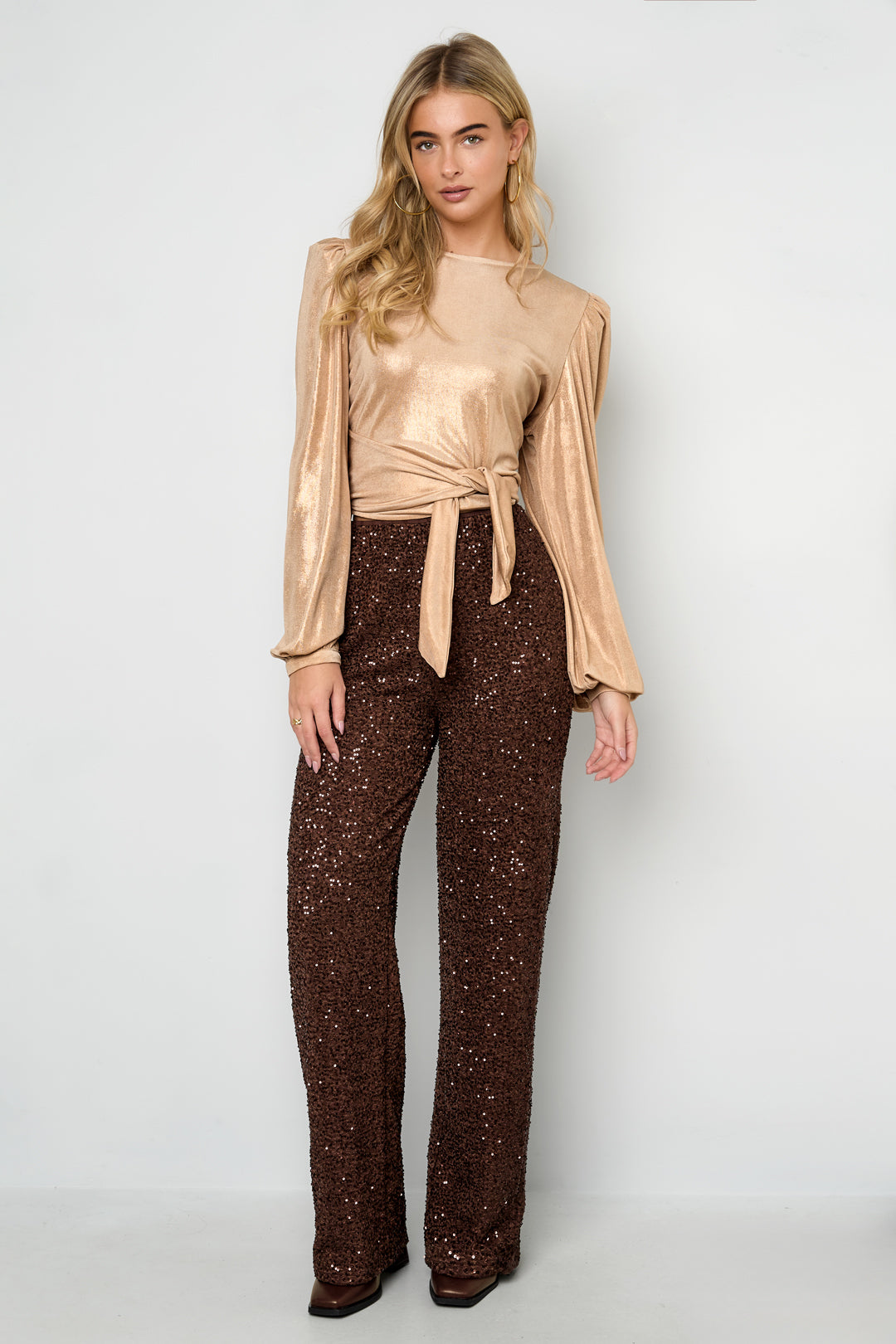 Woven Polyester Fiber Women's Straight Pants Elegant Sequins