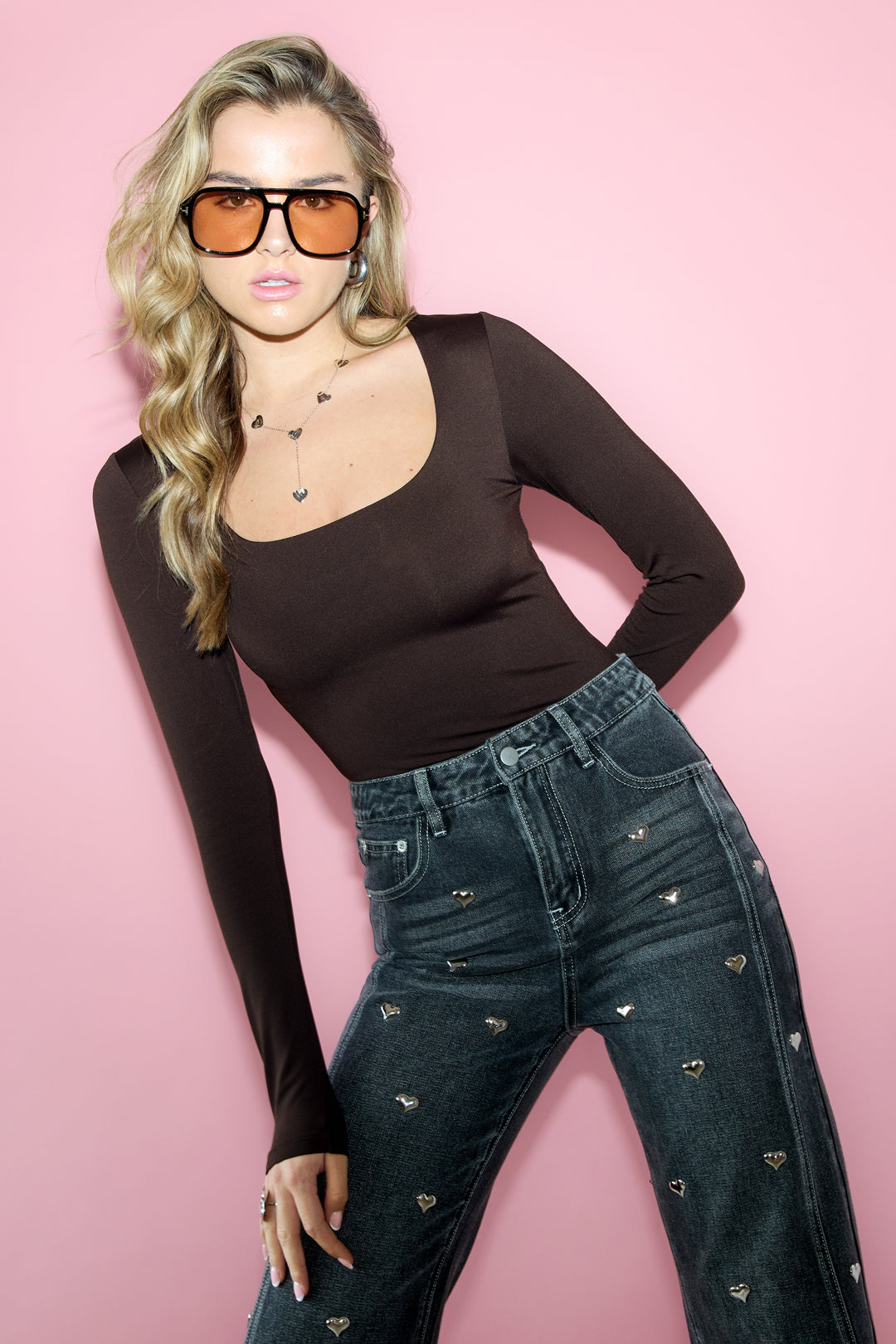 Knitted Nylon Women's Long Sleeve Top Basic Solid Color