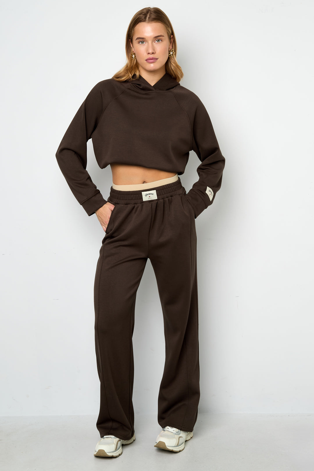 Knitted Polyester Fiber Women's Straight Leg Pants Sporty Solid Color