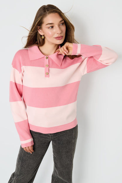 Knitted Viscose Women's Polo Sweater Stripes Fall/Winter