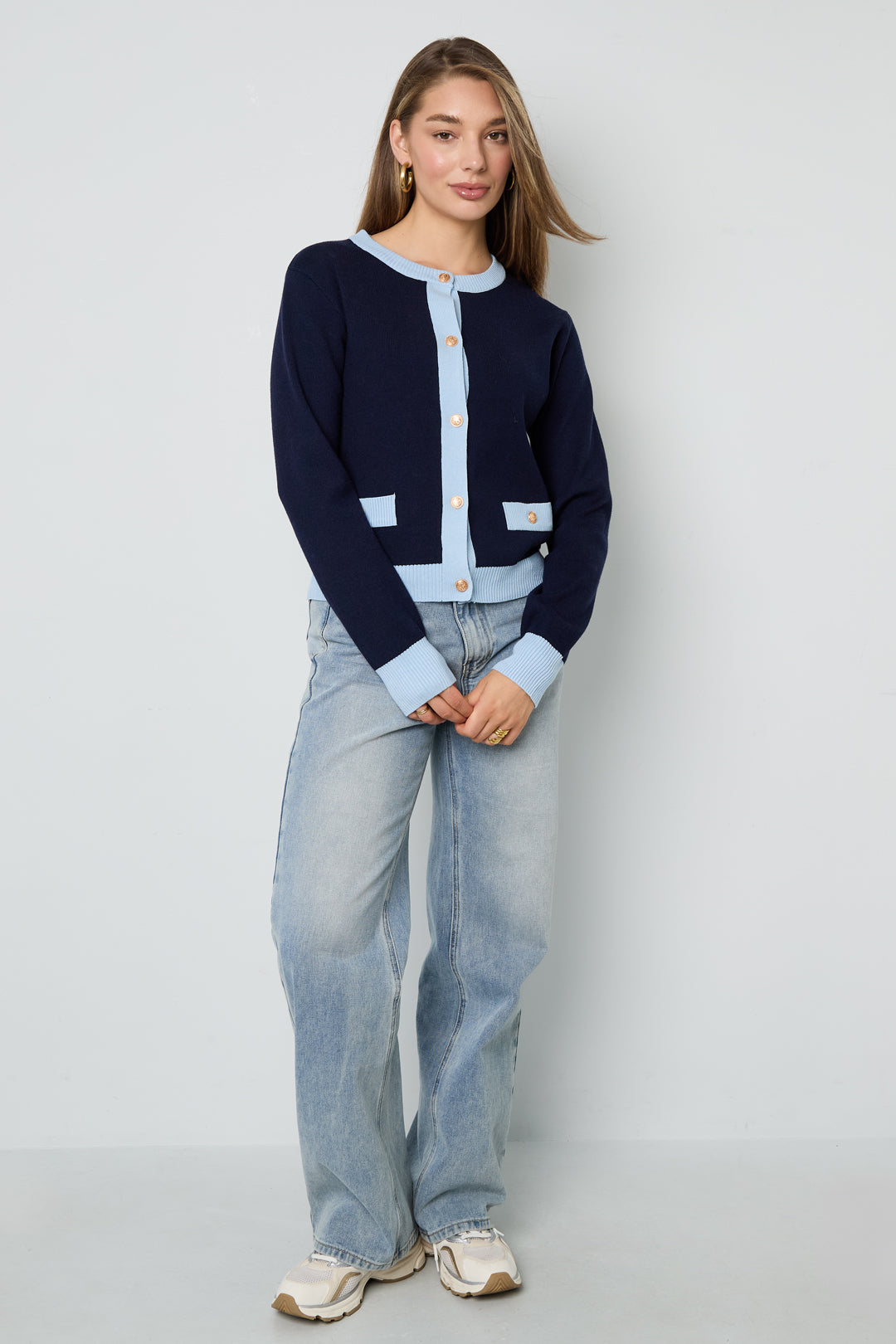 Knitted Polyester Women's Knit Cardigan Casual Color Clash