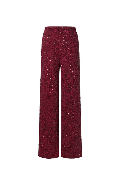 Woven Polyester Fiber Women's Straight Pants Elegant Sequins