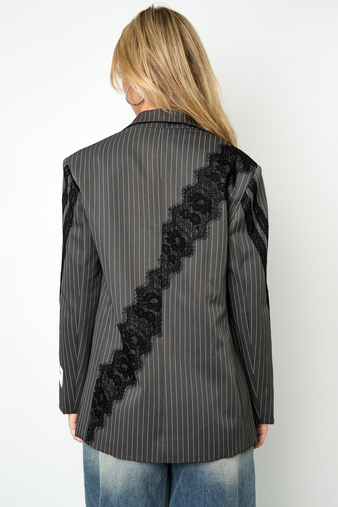 Woven Polyester Fiber Women's Suit Set Elegant Stripes Lace Panel