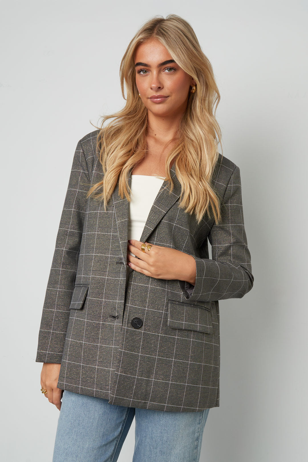 Polyester Fiber Women's Suit Set Conservative Checkered Fall/Winter