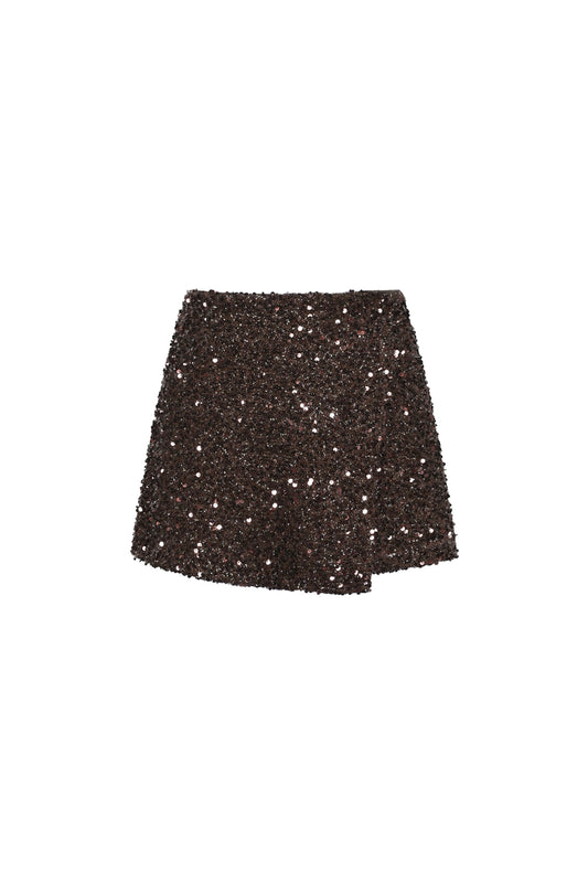 Woven Polyester Fiber Women's Mini Skirt Elegant Sequins 2-piece set