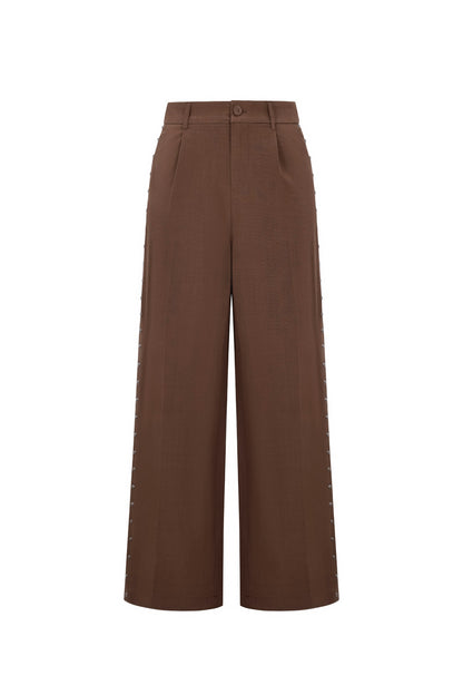 Woven Polyester Fiber Women's Wide Leg Pants Elegant Solid Color Fall/Winter