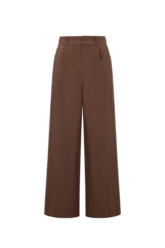 Woven Polyester Fiber Women's Wide Leg Pants Elegant Solid Color Fall/Winter