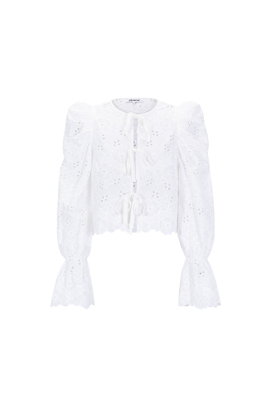 Cotton Woven Women's Long Sleeve Top Casual Cutout